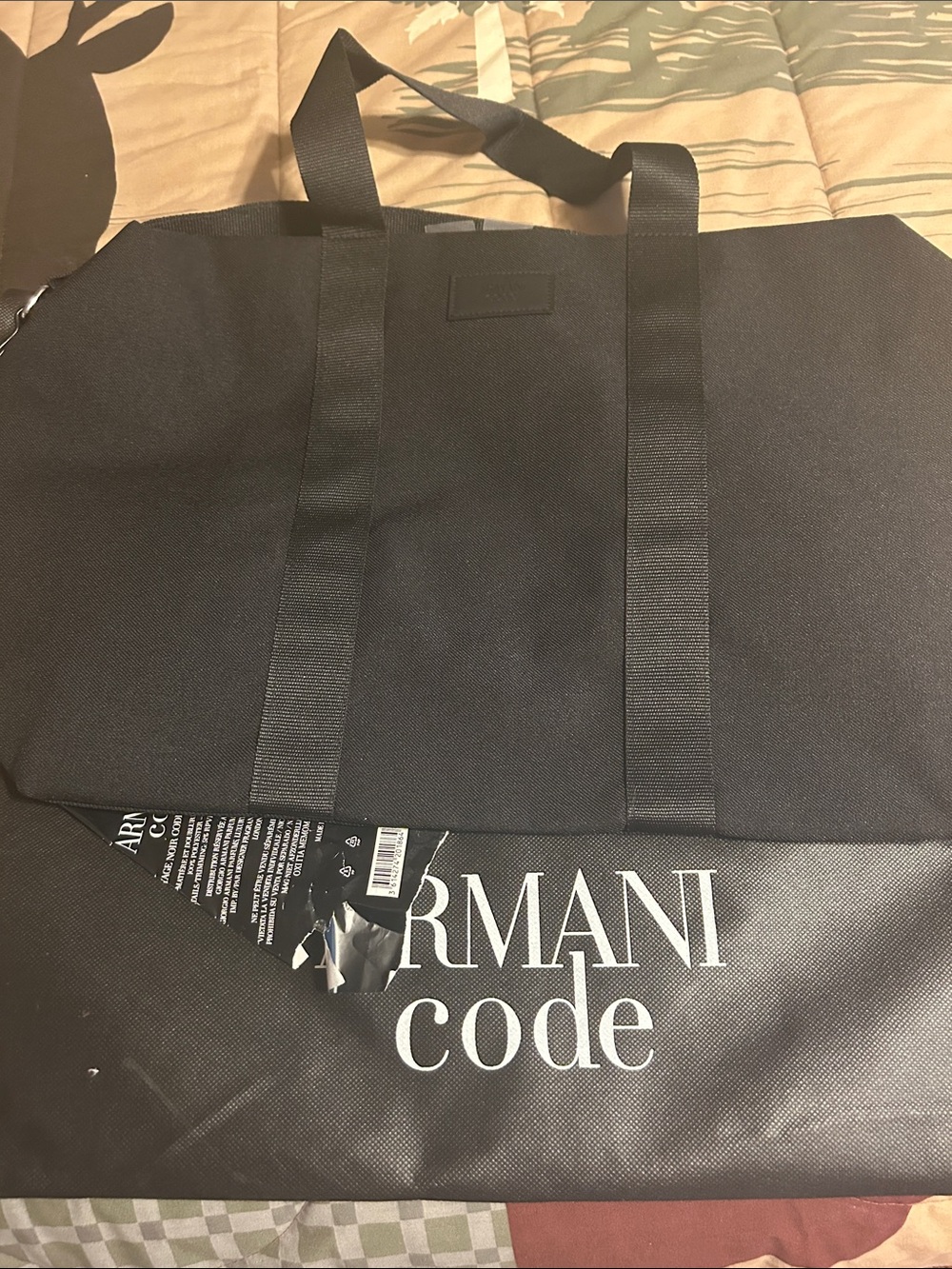 Giorgio Armani Black Duffel Bag with Top Handles